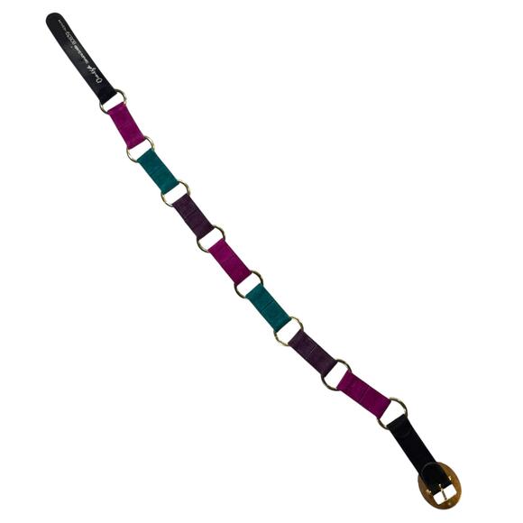 3/$20 VTG Women's Medium 80's Omega Suede Leather & Metal Color Block Glam Belt - Picture 3 of 9